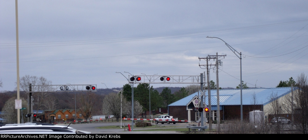 Gates down, flashers going.